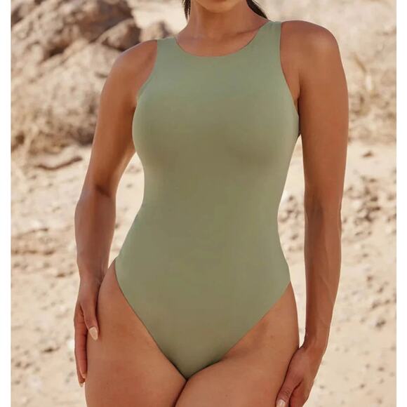NWT Pinsy Bonded High Neck Shapesuit Bodysuit XL Sage Green‎ Shapewear - Picture 1 of 9